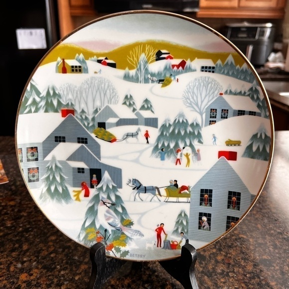 Anthropologie Other - Home for Christmas Betsey Bates collectible winter village decor plate teal gold